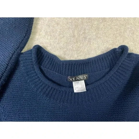 Venus Dark Navy Blue Sweater White Rope Detail Nautical Med. Knit, Comfy, Preppy - Picture 13 of 13